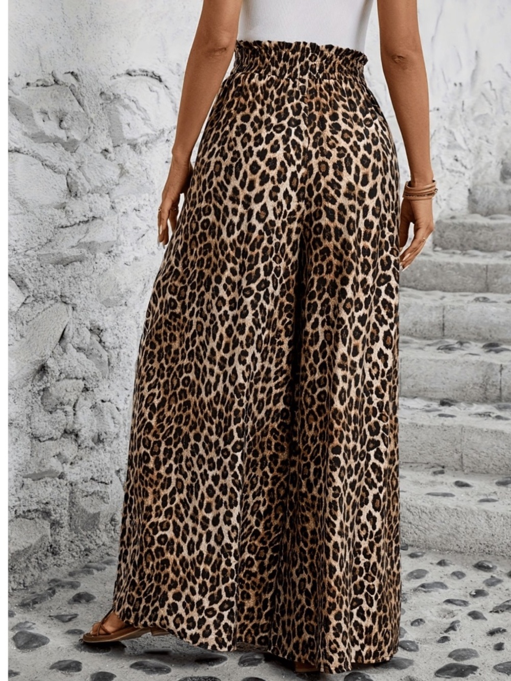 Leopard Print Stretchy Waist Wide leg Pants - Picture 3 of 4